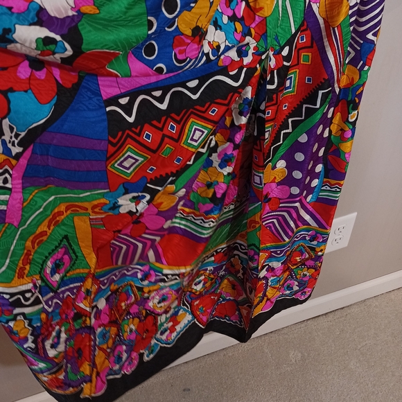 Diane Freis 1980 vintage silk Maxi dress in a bold abstract multicolored print L - Picture 5 of 6